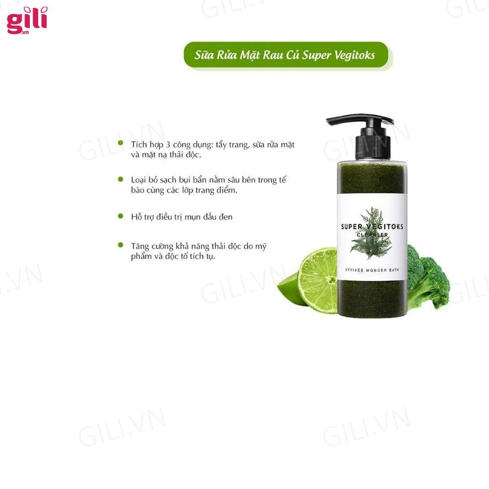 Sữa rửa mặt Wonder Bath Super Vegitoks Cleanser 300ml xanh chính hãng