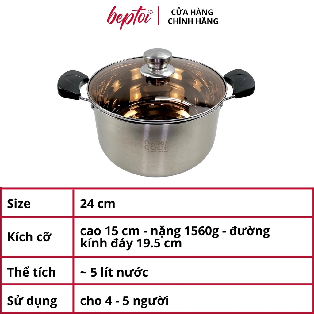 Bộ nồi bếp từ inox cao cấp 3 đáy, nồi chống dính bếp từ Green Cook GCS08-T1