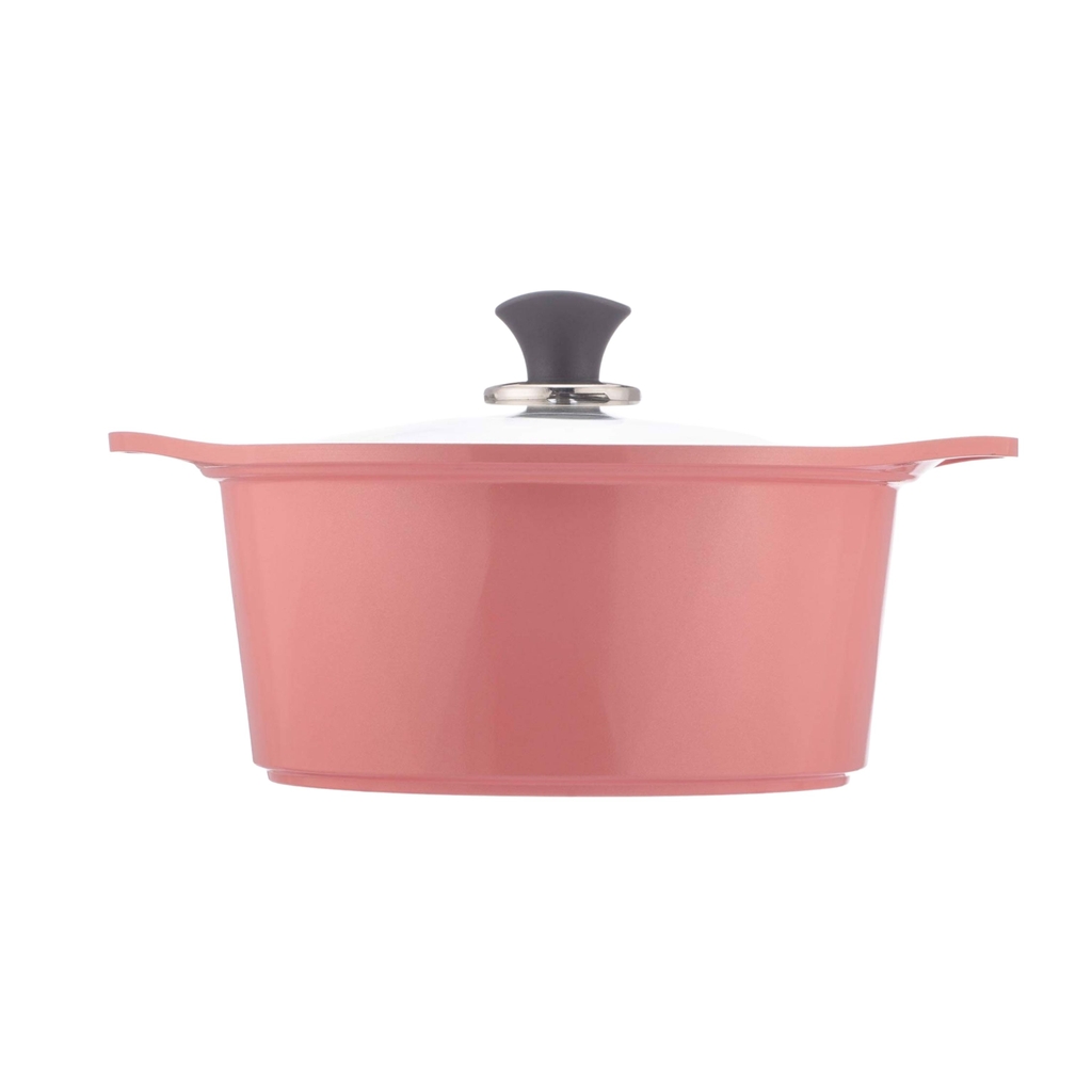 Nồi chống dính dùng cho bếp từ đúc Ceramic chống dính vân đá hồng pastel Green Cook GCS02