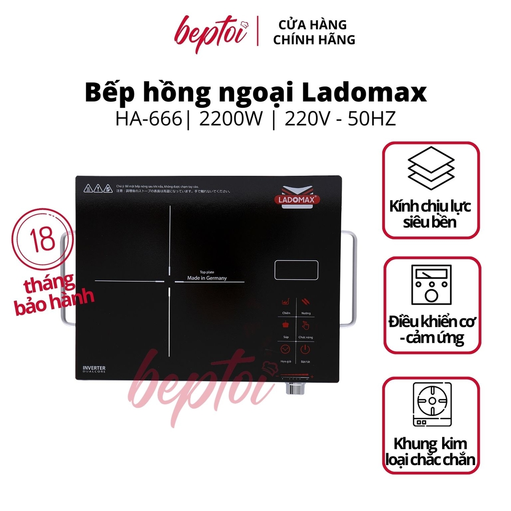 Bếp hồng ngoại đơn Ladomax không kén nồi, bếp điện hồng ngoại HA-666 công suất 2200W