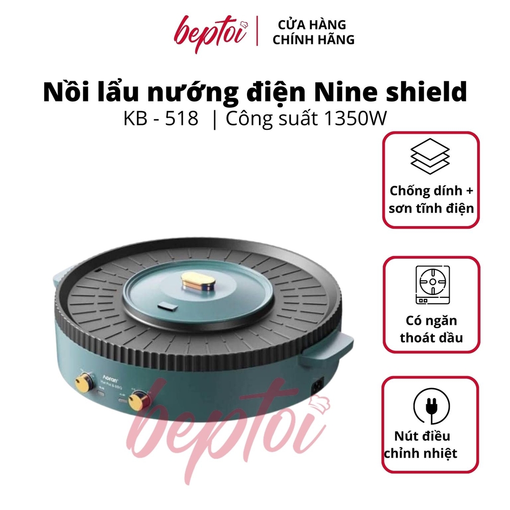 Nồi lẩu nướng đa năng 2 trong 1, nồi lẩu nướng điện Nineshield KB-518