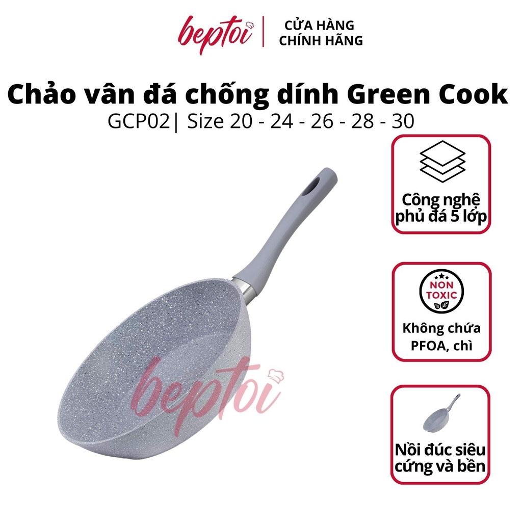 Chảo chống dính đáy từ vân đá Greencook, chảo chống dính bếp từ Green Cook GCP02