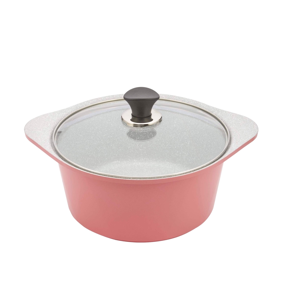 Nồi chống dính dùng cho bếp từ đúc Ceramic chống dính vân đá hồng pastel Green Cook GCS02
