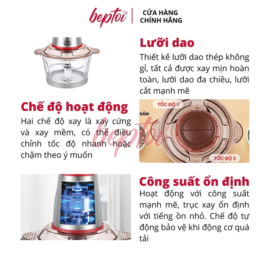 Máy xay thịt đa năng, cối thủy tinh Ladomax HA-333