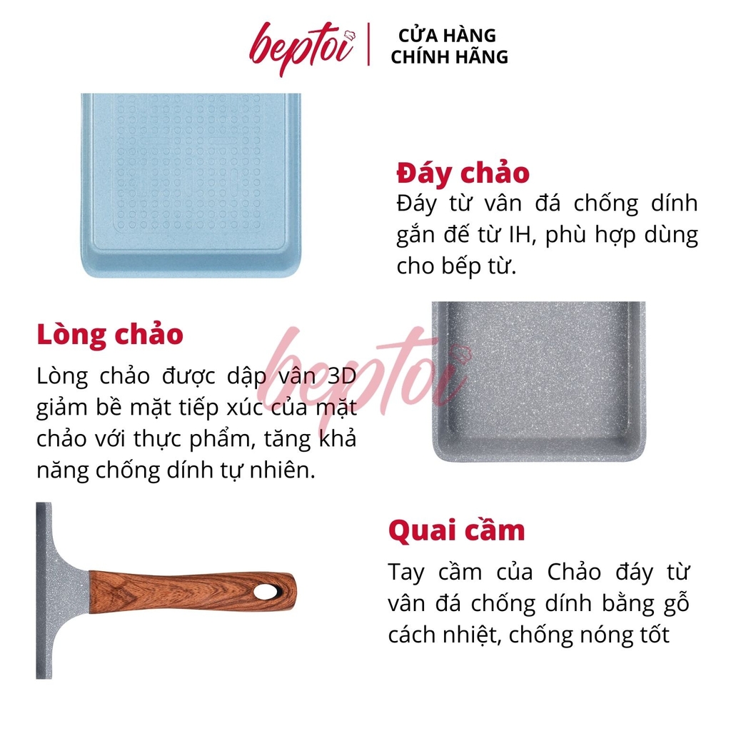 Chảo chống dính chảo đúc đáy từ chữ nhật men đá xanh sapphire Green Cook GCP09-1518IH