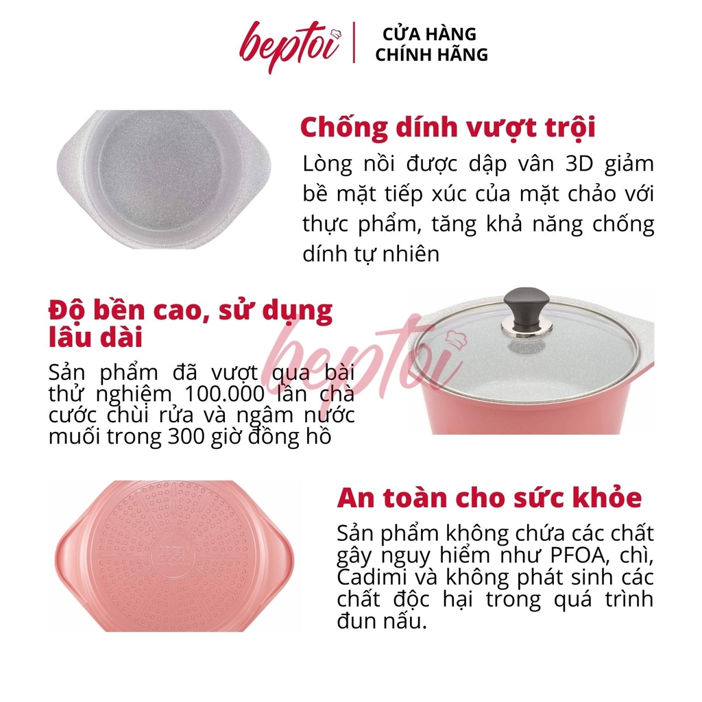 Bộ nồi đúc chống dính Ceramic vân đá, bộ nồi chống dính bếp từ vân đá Green Cook GCS02 Size 18 - 20 - 24