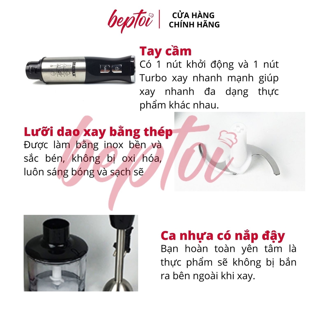 Máy xay sinh tố Cầm Tay / Máy Xay Đa Năng Công Suất Lớn 800W Matika MTK-3131 / Cối Nhựa - Dao Thép Không Gỉ