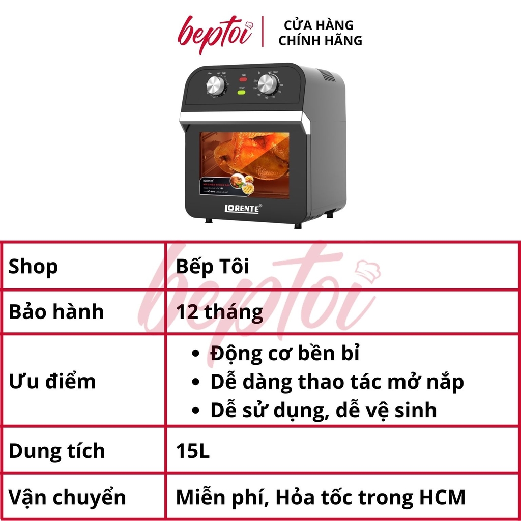 Nồi chiên không dầu Lorente, nồi chiên không dầu cơ dung tích 15L lớn Lorente LT-1500