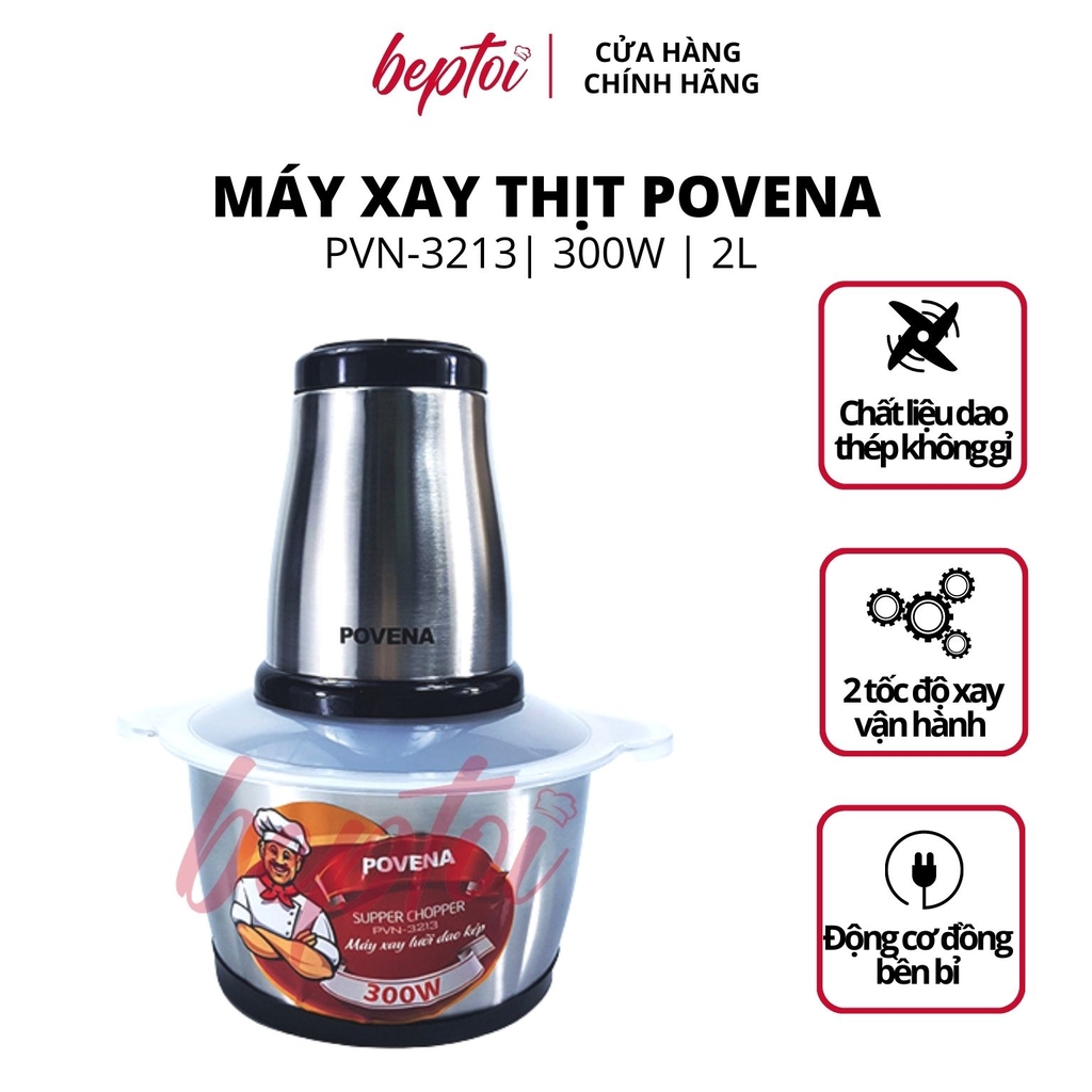 Máy xay thịt cối inox 2L Povena PVN-3213