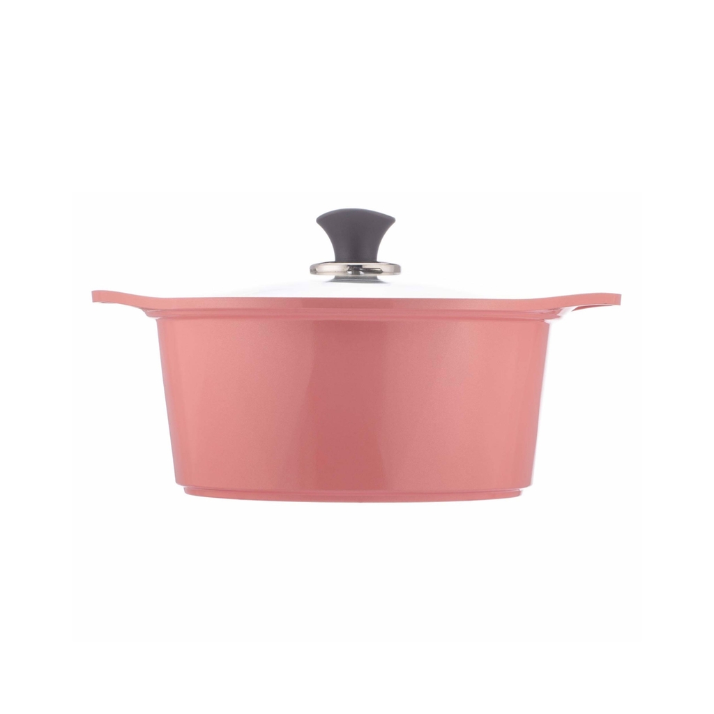 Nồi chống dính dùng cho bếp từ đúc Ceramic chống dính vân đá hồng pastel Green Cook GCS02