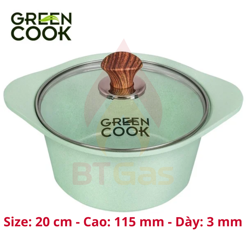 Nồi chống dính nồi bếp từ Green Cook, nồi chống dính đáy từ men đá xanh ngọc Green Cook GCS05