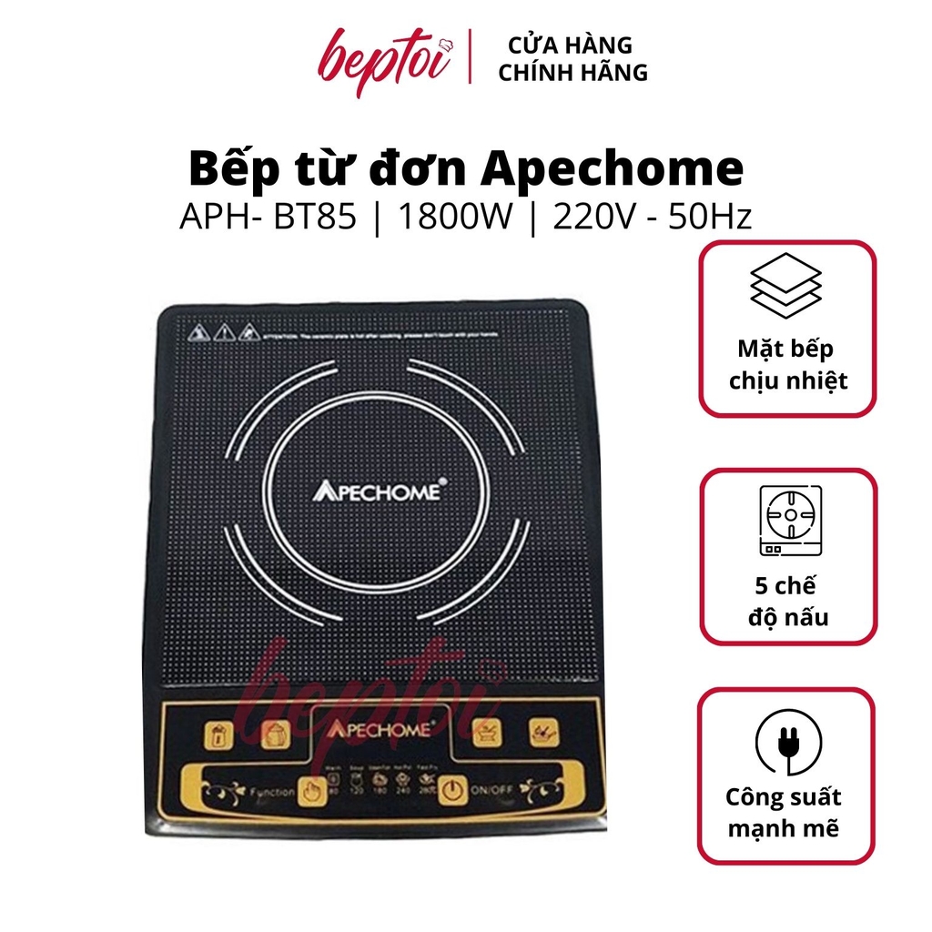 Bếp từ đơn Apechome công suất 1800W, bếp điện từ mặt kính chịu lực APH-BT85 (Tặng Kèm Nồi Lẩu)