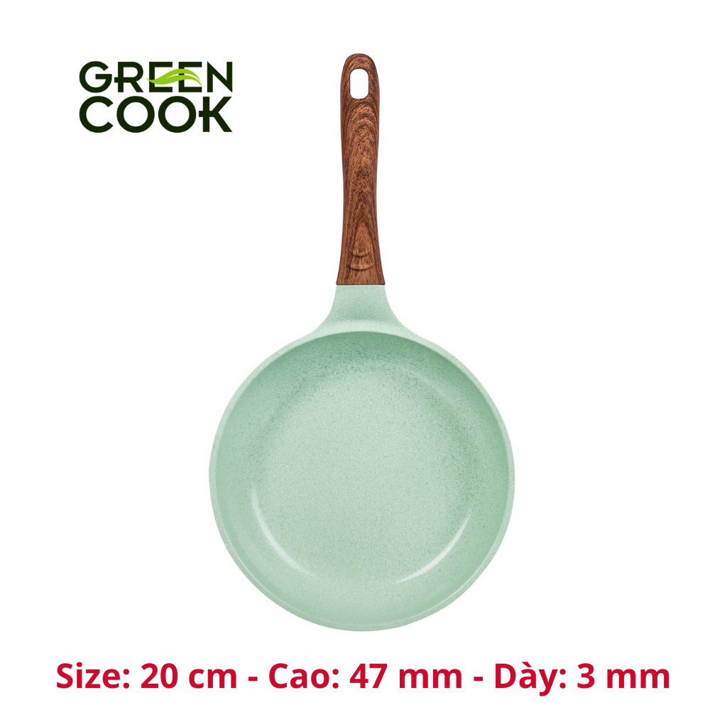 Chảo chống dính  đúc đáy từ men đá ceramic xanh ngọc Green Cook GCP06 size 20-24-26-28 cm công nghệ Hàn Quốc