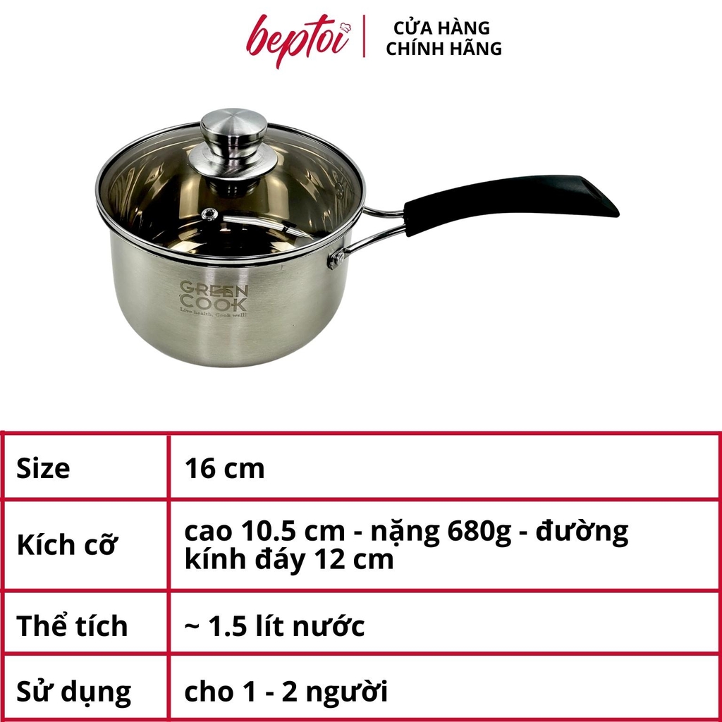 Bộ nồi bếp từ inox cao cấp 3 đáy, nồi chống dính bếp từ Green Cook GCS08-T1