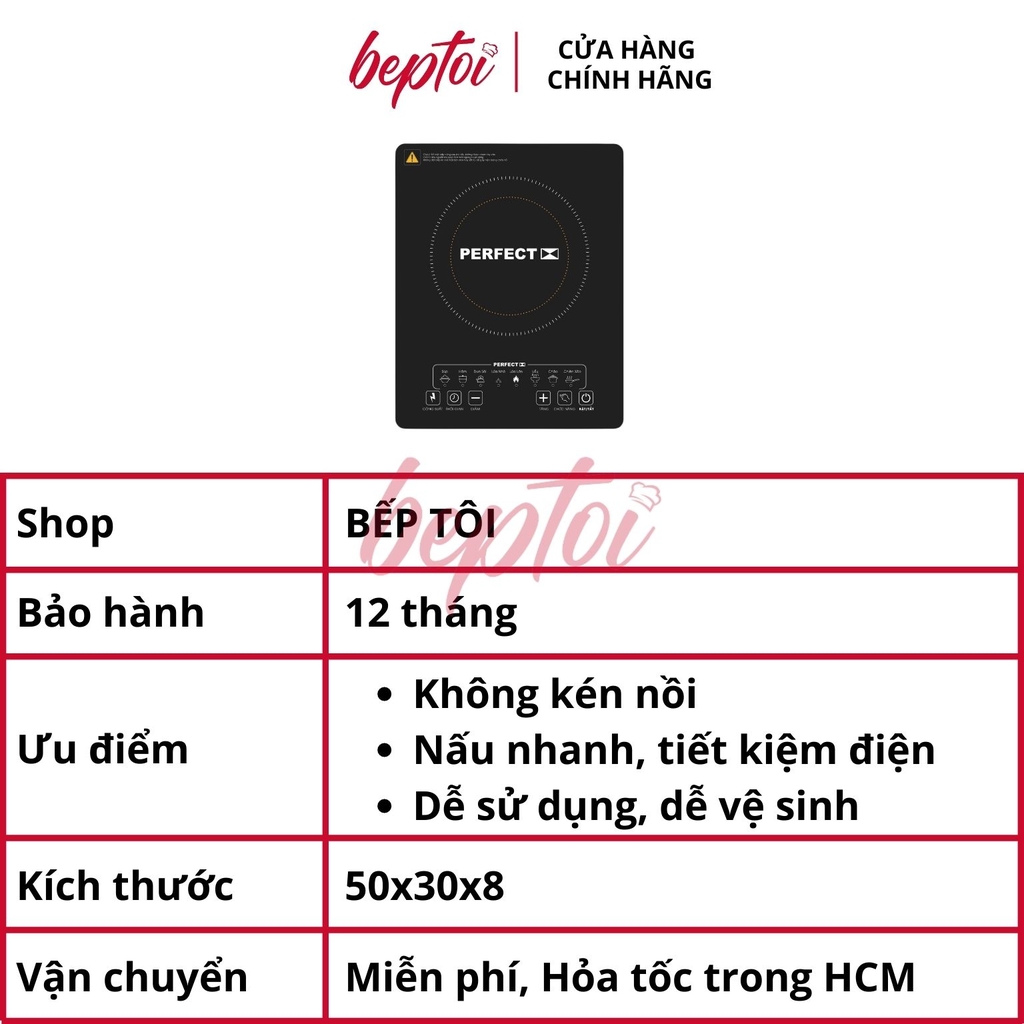 Bếp từ đơn công suất 2200W, bếp điện từ mini kính chịu lực siêu bền Perfect PF-B33