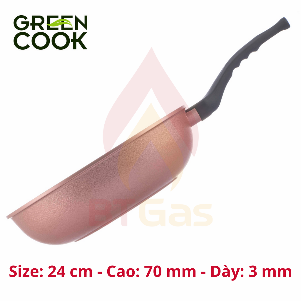 Chảo chống dính men đá ceramic đáy từ Green Cook GCP05-IH màu hồng công nghệ 7 lớp chống dính Hàn Quốc