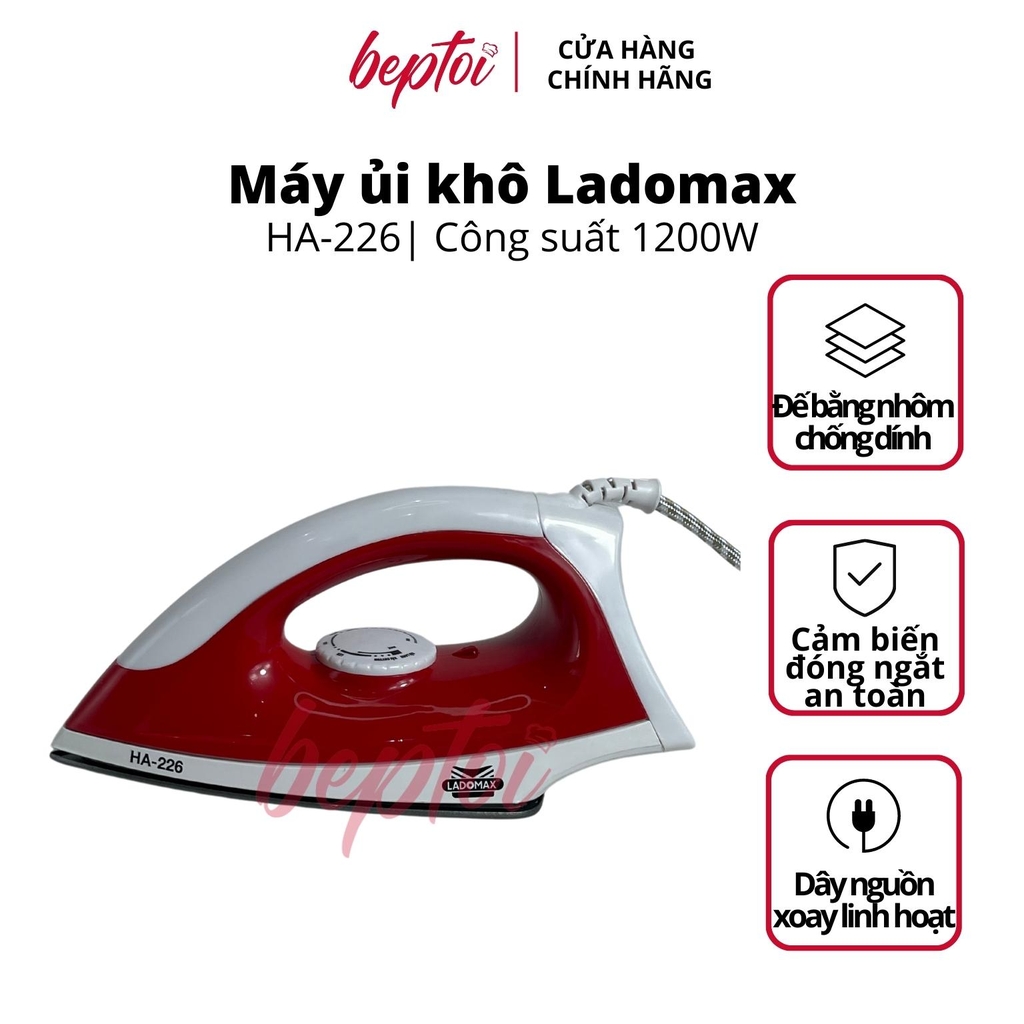 Bàn ủi điện Ladomax công suất 1200W, bàn là khô đế nhôm chống dính HA-226