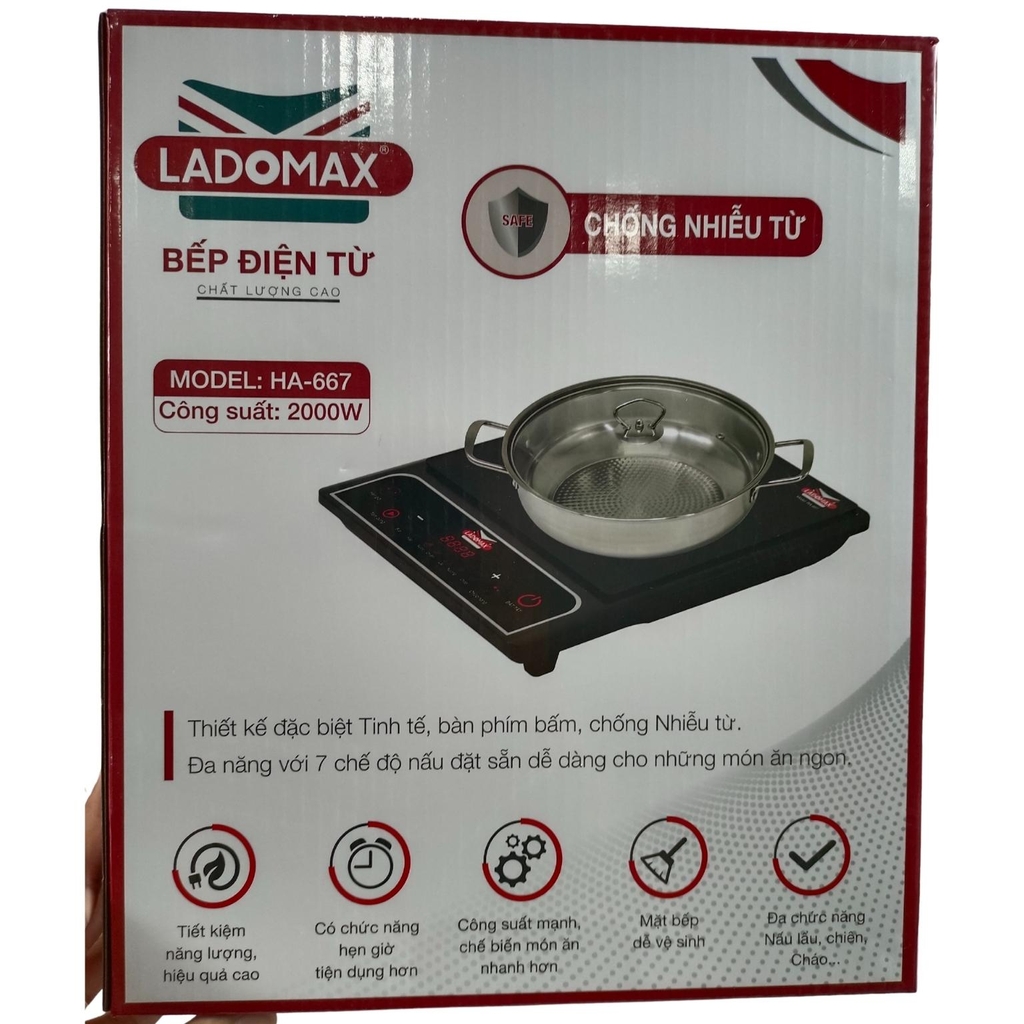 Bếp từ đơn Ladomax công suất 2000W, bếp điện từ mặt kiếng chịu lực  HA-667 (Tặng Kèm Nồi Lẩu)