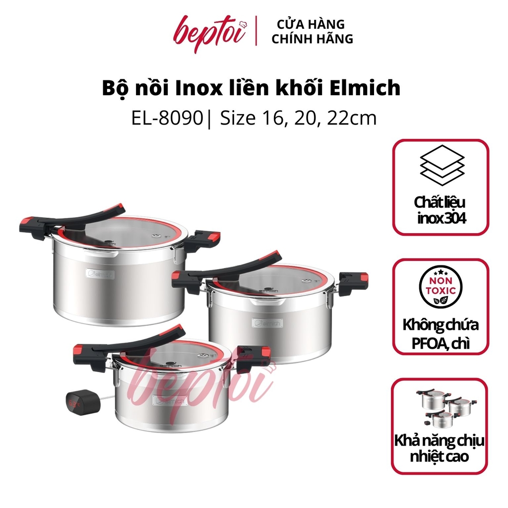 Nồi bếp từ Inox liền khối Elmich Milano EL, bộ nồi đáy từ cao cấp ELMICH EL-8090