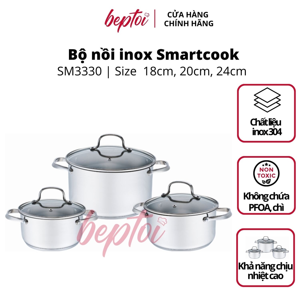 Bộ nồi bếp từ Inox Elmich 3 chiếc cỡ 18,20,24cm EL3330