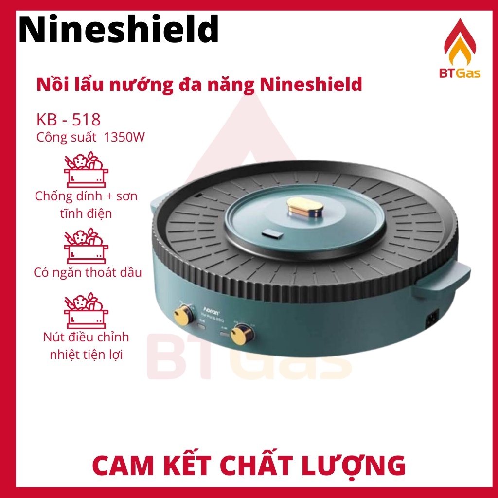 Nồi lẩu nướng đa năng 2 trong 1, nồi lẩu nướng điện Nineshield KB-518