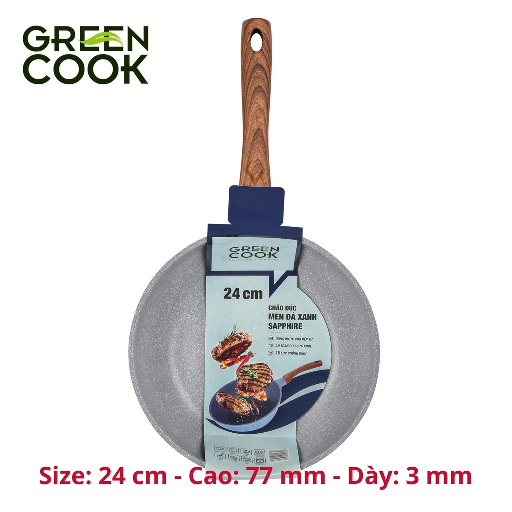 Chảo chống dính đáy từ, chảo đúc men đá xanh sapphire Green Cook GCP09-IH công nghệ Hàn Quốc