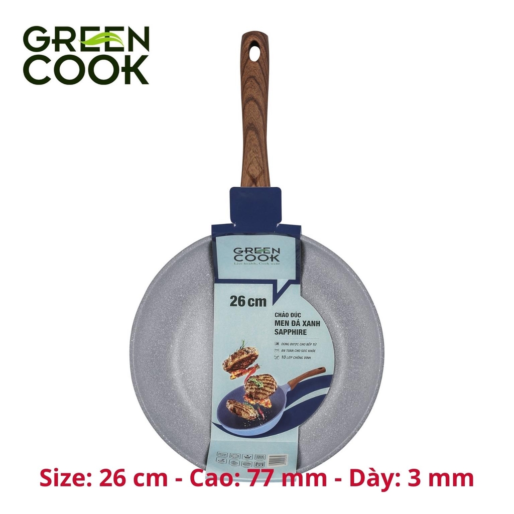 Chảo chống dính đáy từ, chảo đúc men đá xanh sapphire Green Cook GCP09-IH công nghệ Hàn Quốc