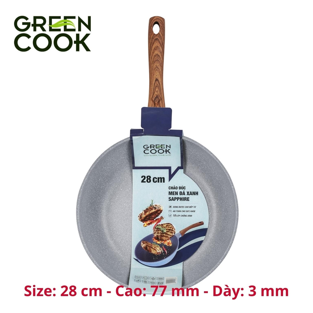 Chảo chống dính đáy từ, chảo đúc men đá xanh sapphire Green Cook GCP09-IH công nghệ Hàn Quốc