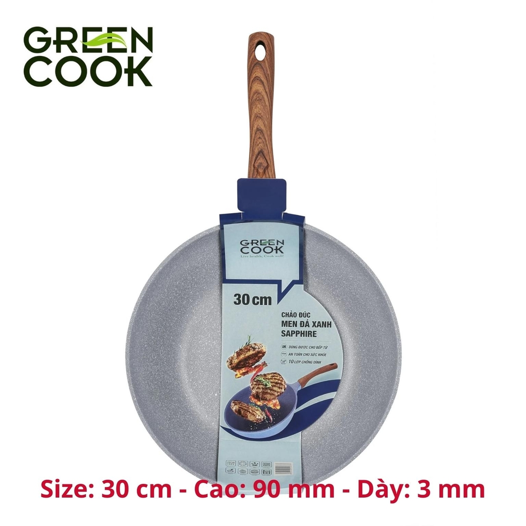 Chảo chống dính đáy từ, chảo đúc men đá xanh sapphire Green Cook GCP09-IH công nghệ Hàn Quốc