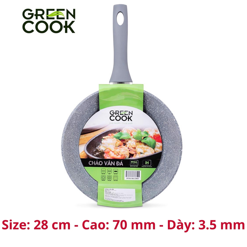 Chảo chống dính đáy từ vân đá Greencook, chảo chống dính bếp từ Green Cook GCP02