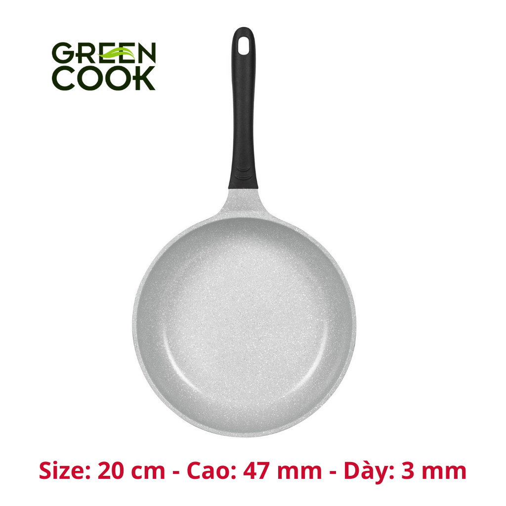 Chảo chống dính men đá ceramic đáy từ Green Cook GCP03-IHP màu hồng công nghệ 7 lớp chống dính Hàn Quốc