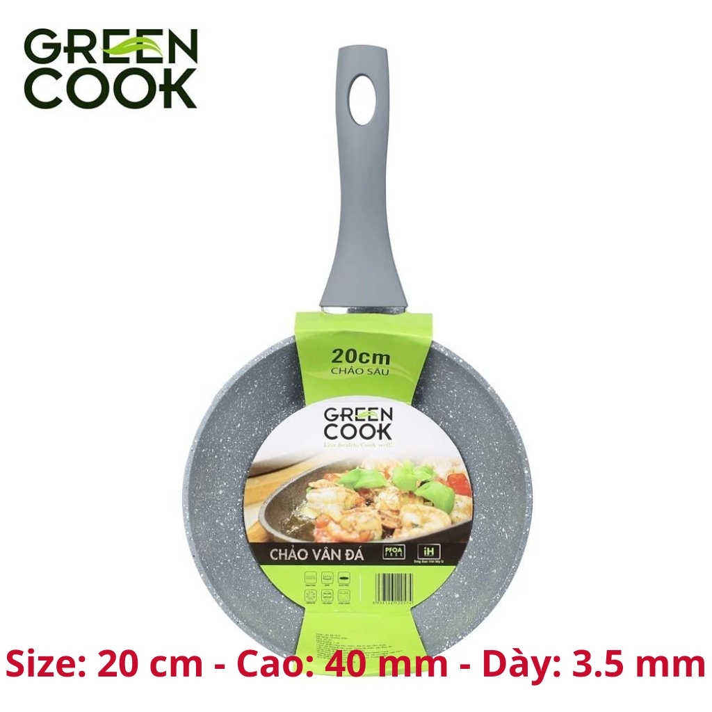 Chảo chống dính đáy từ vân đá Greencook, chảo chống dính bếp từ Green Cook GCP02