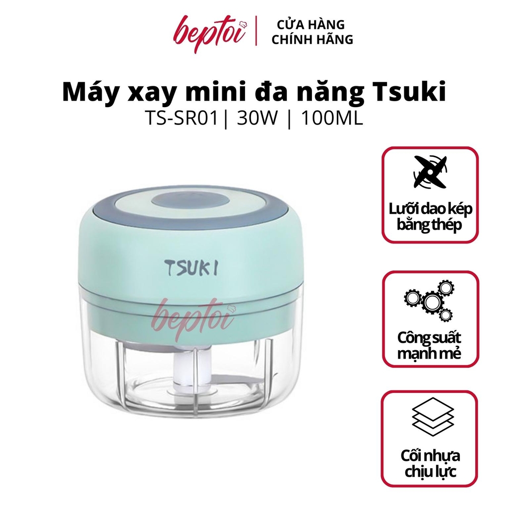 Máy xay mini đa năng thủy tinh TSUKI TS-SR01, dung tích 300ml, lưỡi dao thép không gỉ