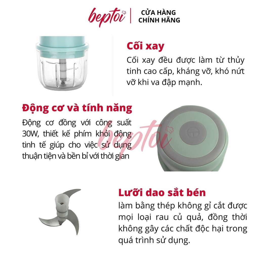 Máy xay mini đa năng thủy tinh TSUKI TS-SR01, dung tích 300ml, lưỡi dao thép không gỉ