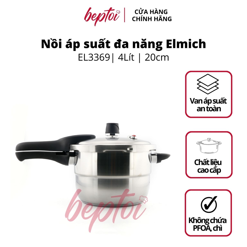 Nồi bếp từ nồi áp suất inox 304 Elmich, nồi hầm đa năng Elmich dung tích 4L EL3369