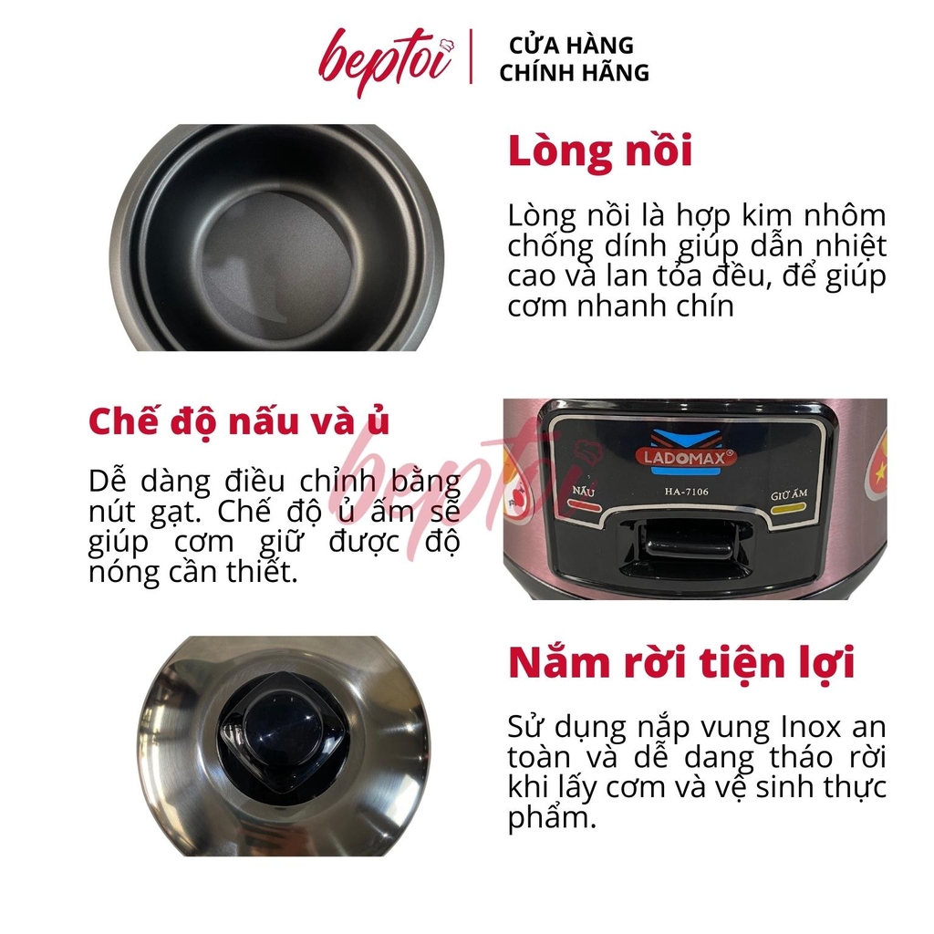 Nồi cơm điện Ladomax, nồi cơm điện min nắp rời dung tích 0.6L công suất 350W HA-7106