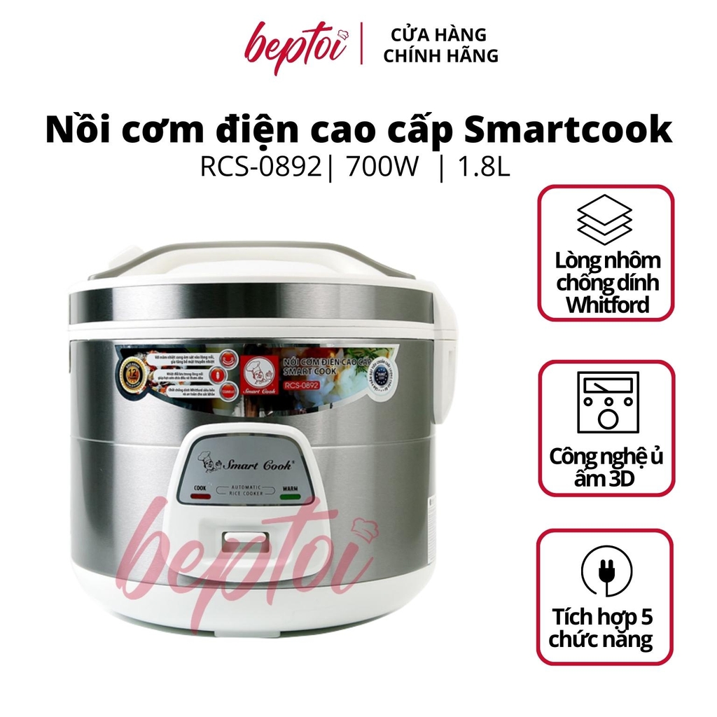 Nồi cơm điện nắp gài Smart Cook RCS-0892, nồi cơm điện cao cấp 1.8 Lít