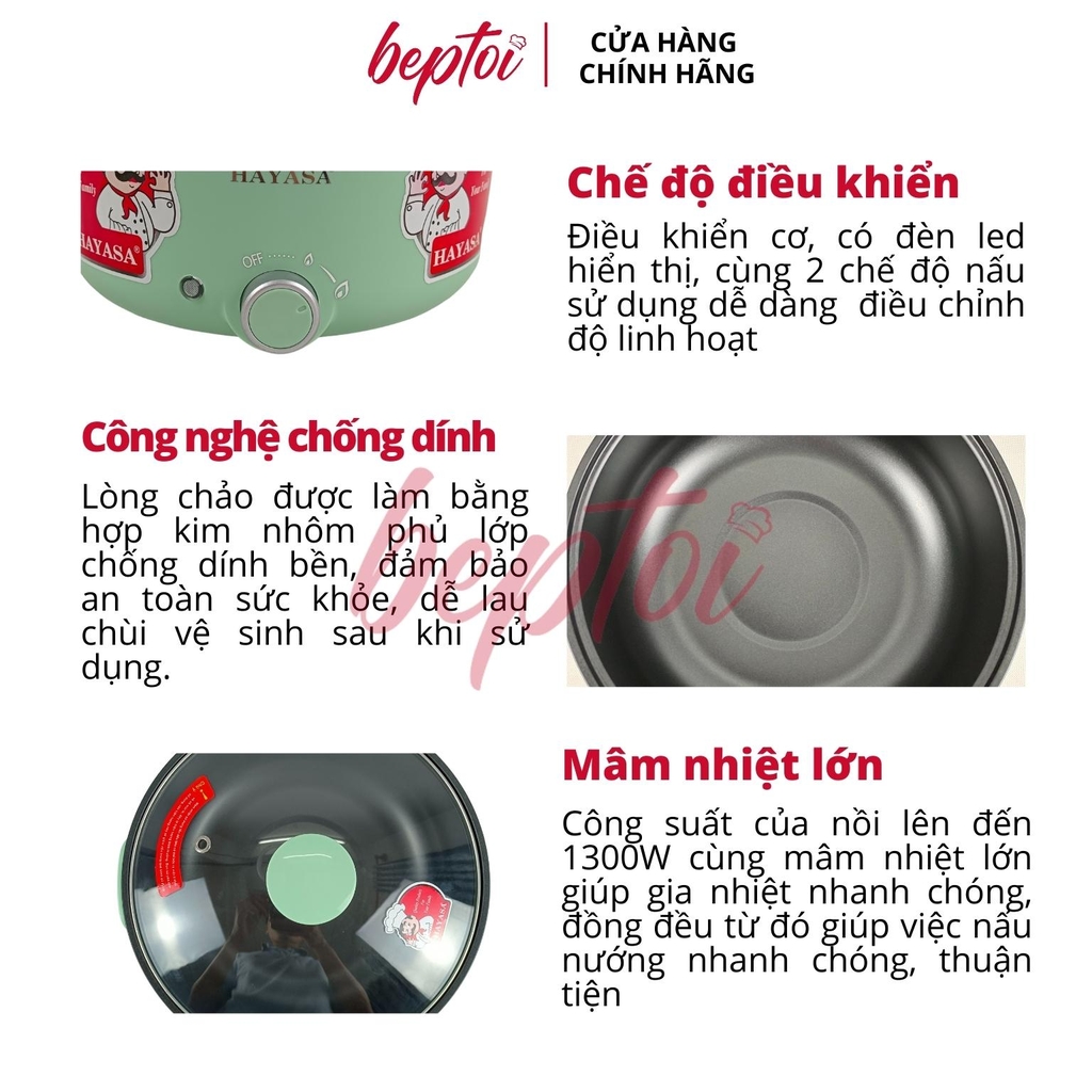 Nồi lẩu điện đa năng HAYASA, bếp lẩu điện mini dung tích 5 Lít công suất 1300W HA-691