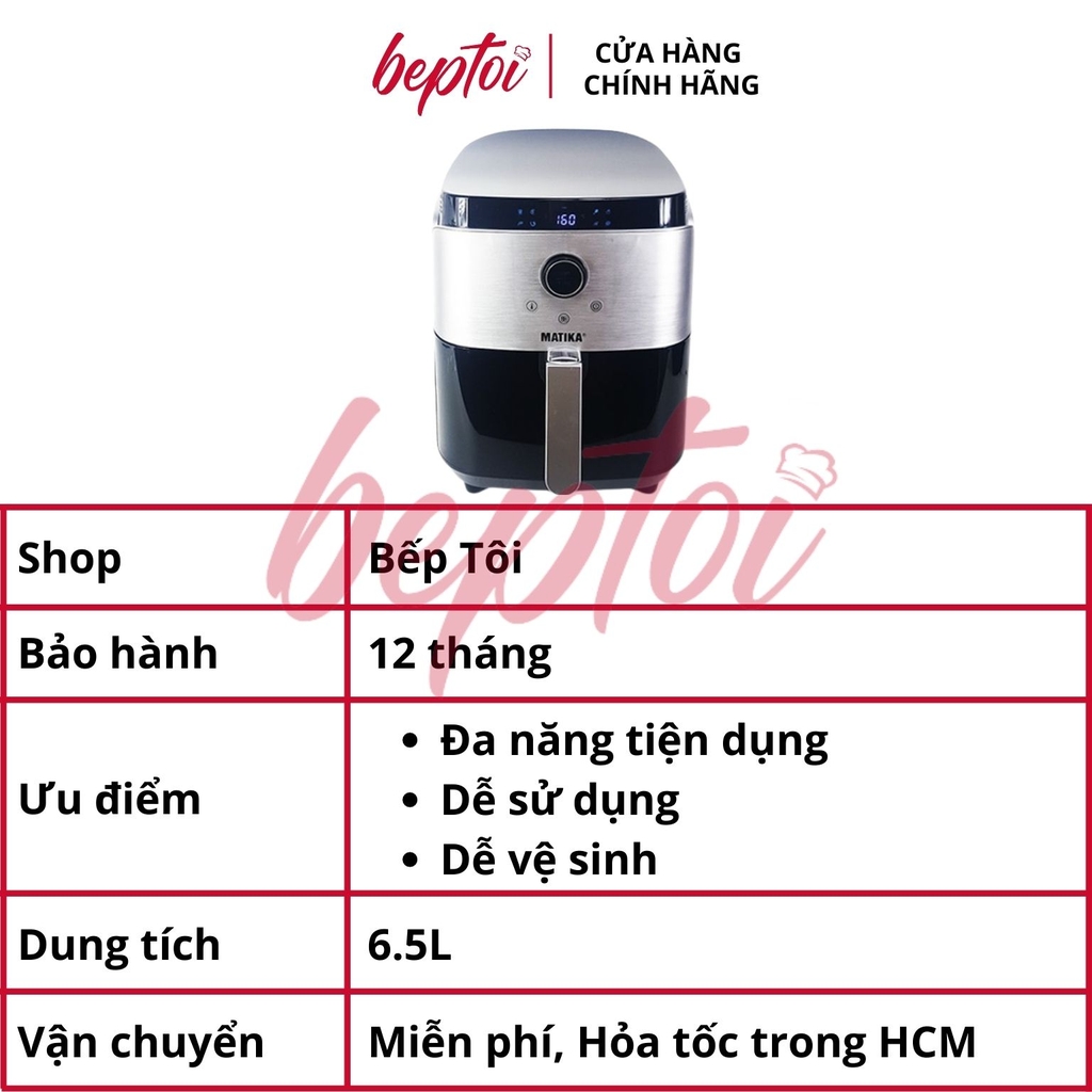 Nồi Chiên Không Dầu Điện Tử 6.5L Matika MTK-9165 / Hàng Việt Nam Chất Lượng Cao