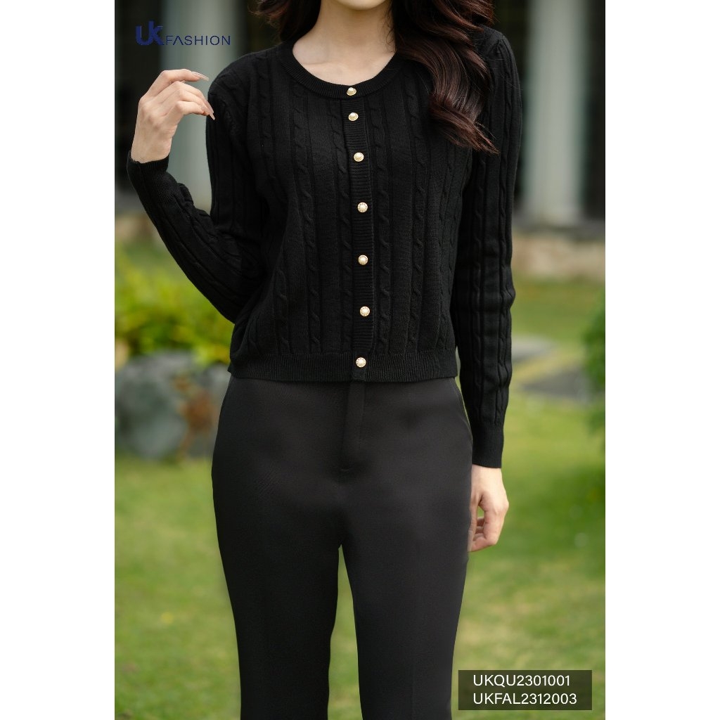 Áo Len Dài Tay Nếp Cúc, Trẻ Trung, Thanh Lịch UKFAL2312003 NK Fashion Công Sở Nữ, Dễ Mặc,Vải Mịn, Ấm Áp