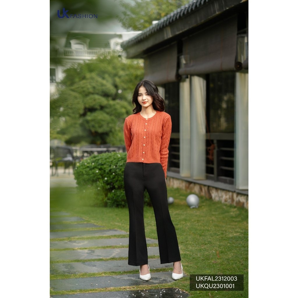 Áo Len Dài Tay Nếp Cúc, Trẻ Trung, Thanh Lịch UKFAL2312003 NK Fashion Công Sở Nữ, Dễ Mặc,Vải Mịn, Ấm Áp