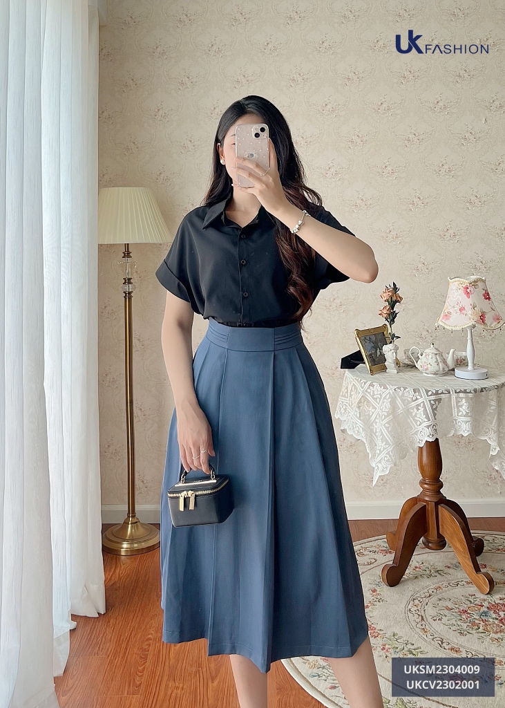 Chân Váy Xếp Ly UK Fashion chân váy xòe đơn giản, Thanh Lịch, Nữ Tính cho quý công công sở, dễ phối đồ UKCV2310002