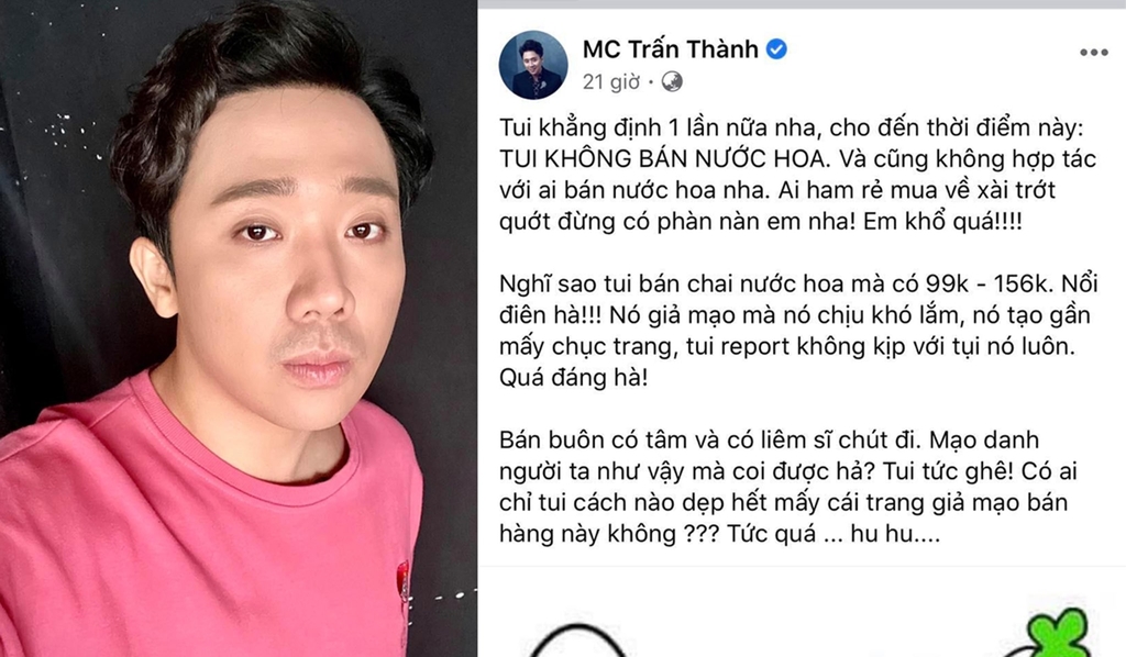 Nghệ sĩ Trấn Thành nói gì khi bị mạo danh bán nước hoa giá rẻ