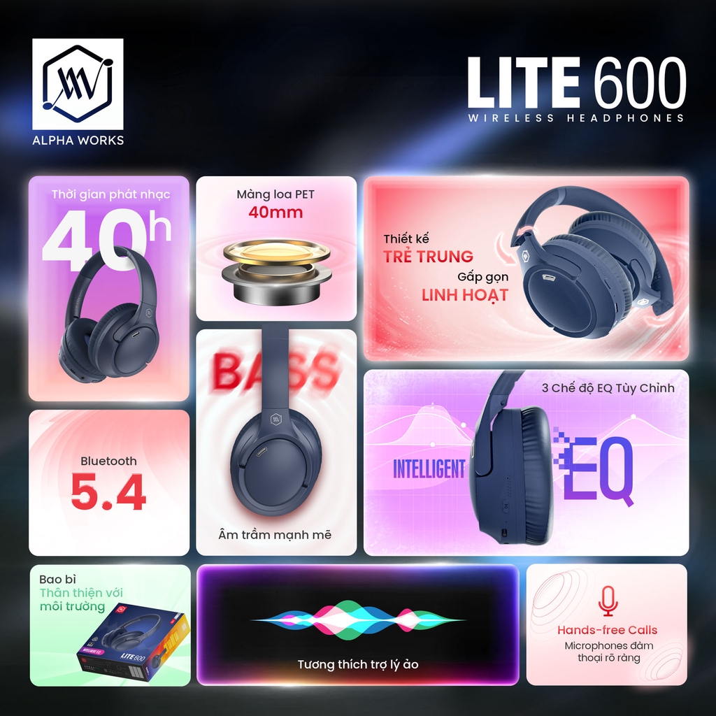 Tai Nghe Chụp Tai ALPHA WORKS LITE 600 - Hàng Chính Hãng PGI