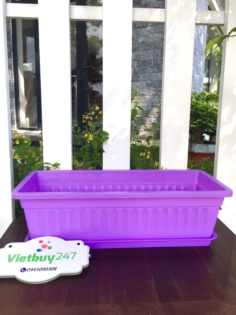 Chậu nhựa chữ nhật màu sắc, KT 51x20x14 cm ( bao gồm đế)