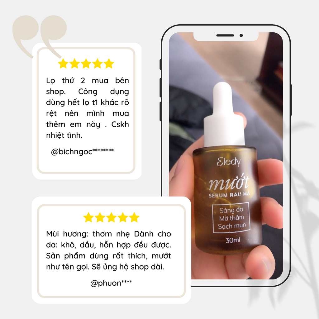 Mướt - Serum rau má Eledy sáng da, mờ thâm, sạch mụn