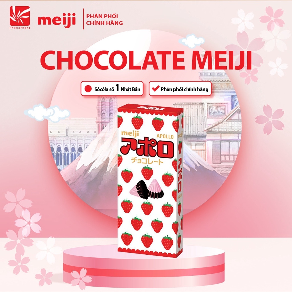 Socola Apollo Hình Nấm Vị Dâu Meiji Apollo Chocolate 46g Nhật Bản