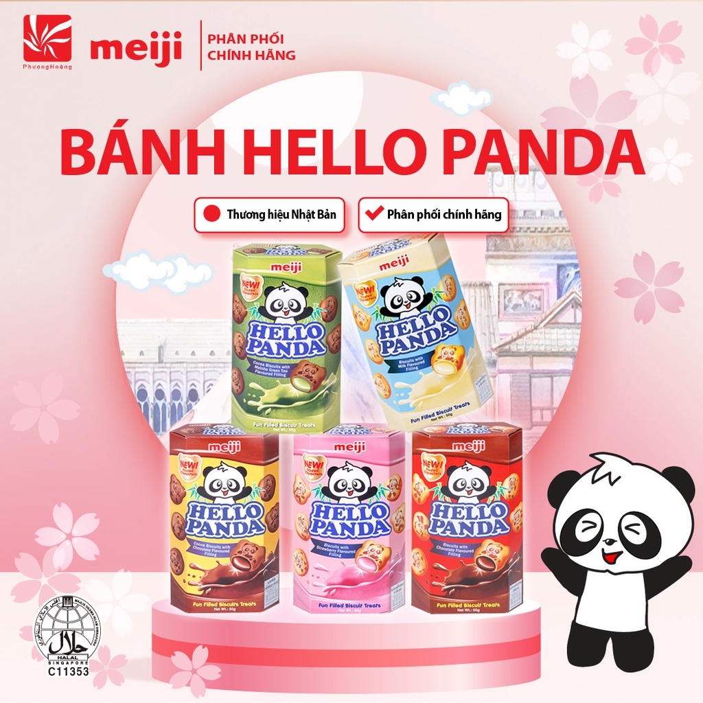 Bánh Gấu Hello Panda Socola/Dâu/Sữa/Cream/Trà Xanh Meiji Chocolate/Strawberry/Milk/Double chocolate/Matcha 50g Nhật Bản