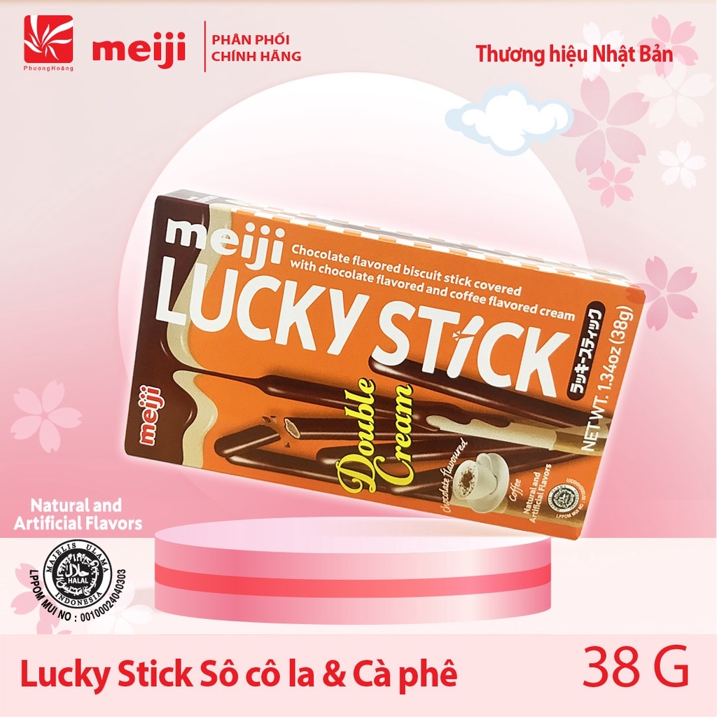 Bánh Que Lucky Vị Socola/Dâu/Socola & Cà Phê Meiji Chocolate/Strawberry Stick/Chocolate & Coffee 38g/45g Nhật Bản