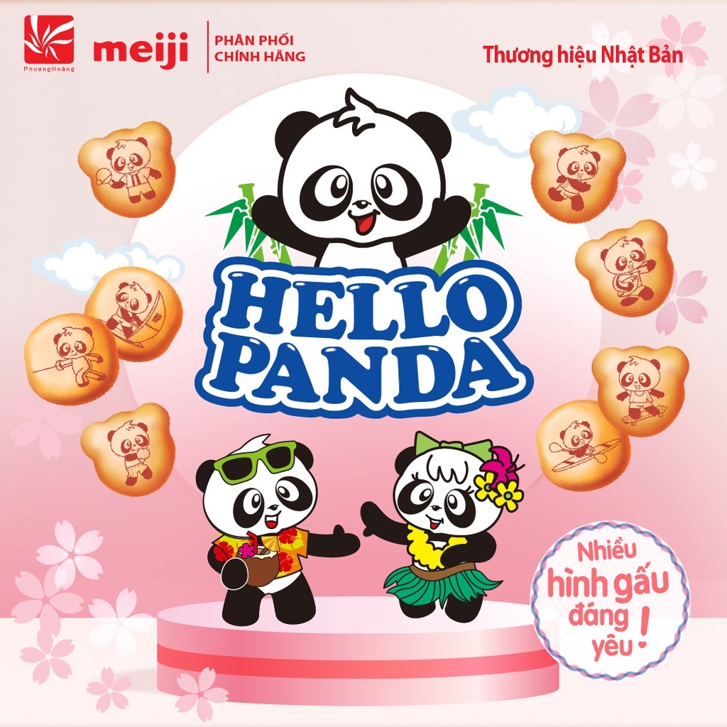 Bánh Gấu Hello Panda Socola/Dâu/Sữa/Cream/Trà Xanh Meiji Chocolate/Strawberry/Milk/Double chocolate/Matcha 50g Nhật Bản